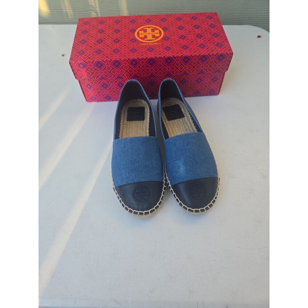 TORY BURCH Benton Slip-On Platform Espadrille Flat 8.5 M Denim/Navy/Chambray